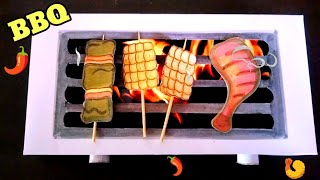 DIY miniature BBQ | paper toy | paper craft | miniature crafts| Dollhouse | Cooking ASMR