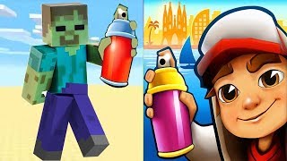 Subway Surfers vs Zombie Minecraft Subway Run Gameplay HD screenshot 1