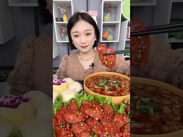 Spicy Hot Pot Noodles Chicken & Dessert #mukbang #asmr
