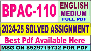 BPAC 110 solved assignment 2024-25 || bpac 110 solved assignment 2025 in English || ignou bpac110