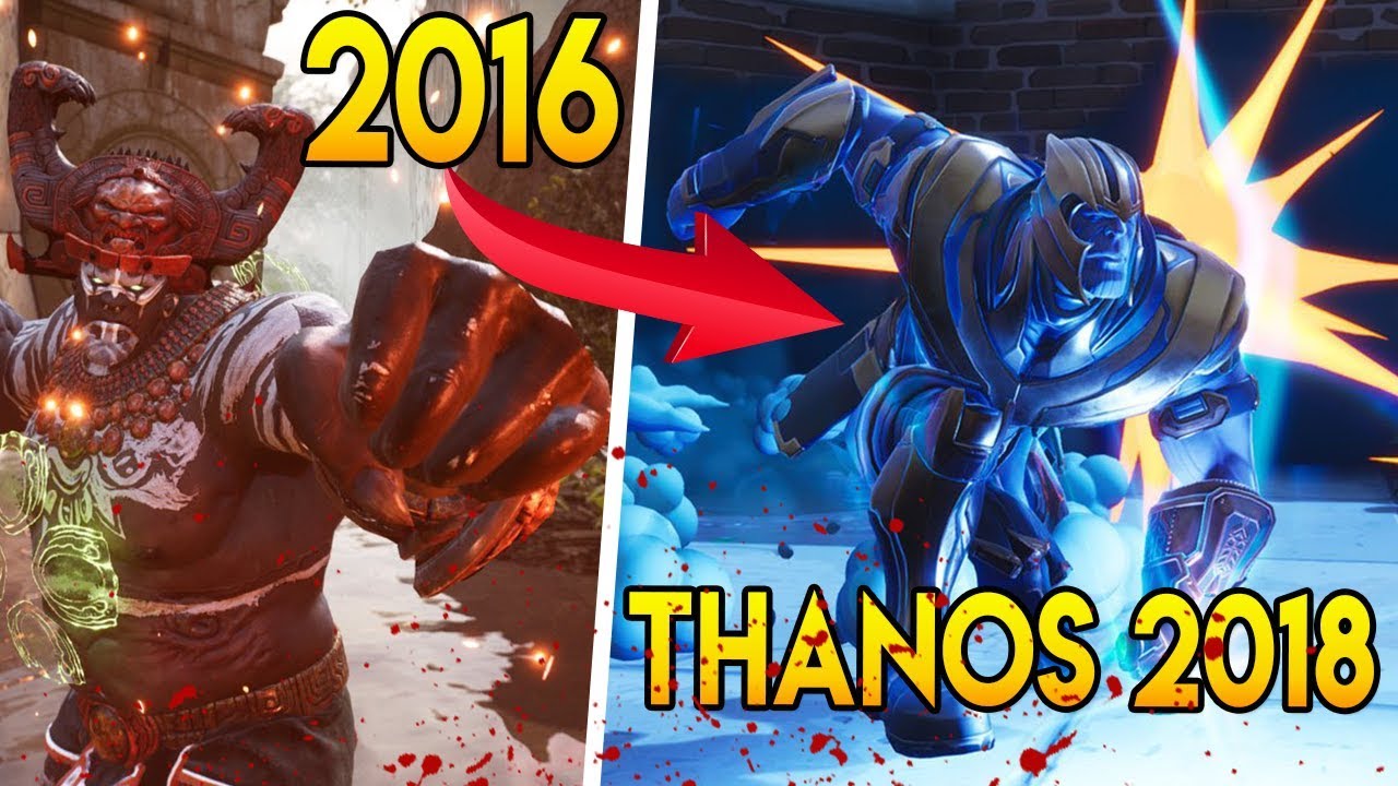 2016 vs thanos 2018 fortnite thanos is steel from paragon marvel infinity war crossover event - marvel fortnite event