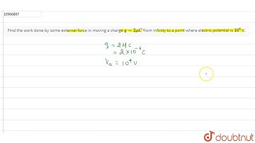 Find the work done by some external force in moving a charge `q=2muC` from infinity to a point w...