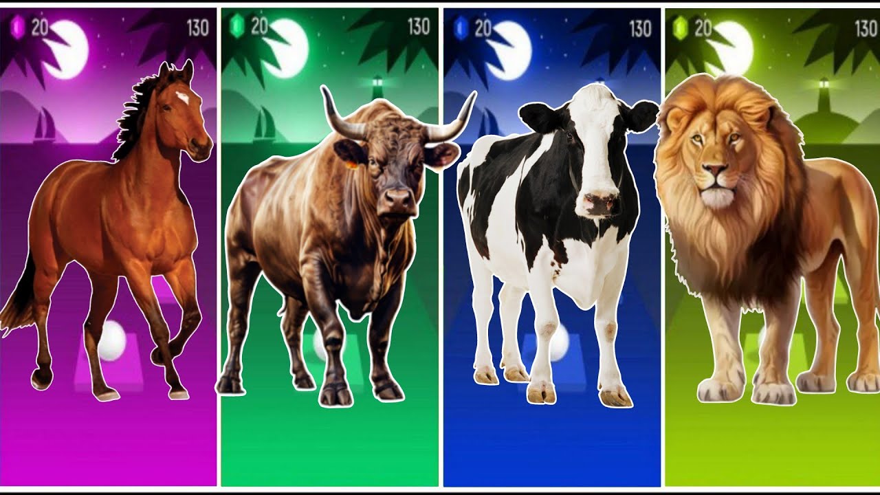 Horse 🆚Bull 🆚 Cow 🆚 Lion 🔴Tiles Hop EDM Rush →