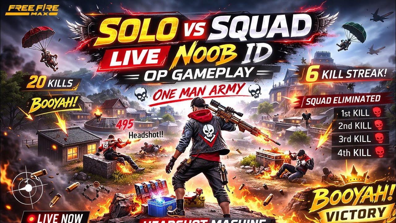 Solo vs Squad 😈 Noob ID OP Gameplay 🔥 Live Stream - YouTube