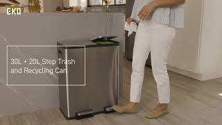 EKO EcoCasa Stainless Steel  30L+20L Rectangular Kitchen Trash Can, Independent Pedals and Lids