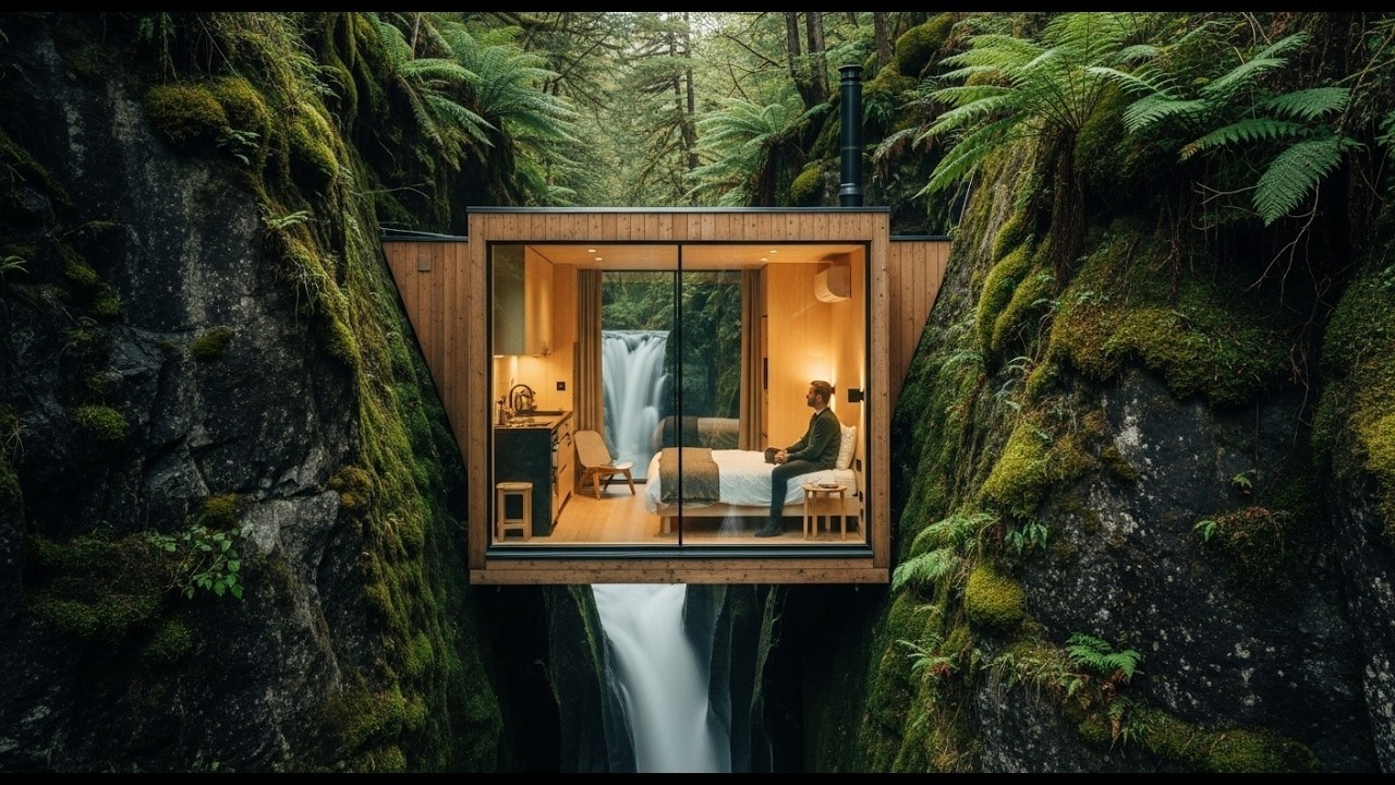 A Full Shelter Constructed Between Two Giant Suspended Rocks | ASMR