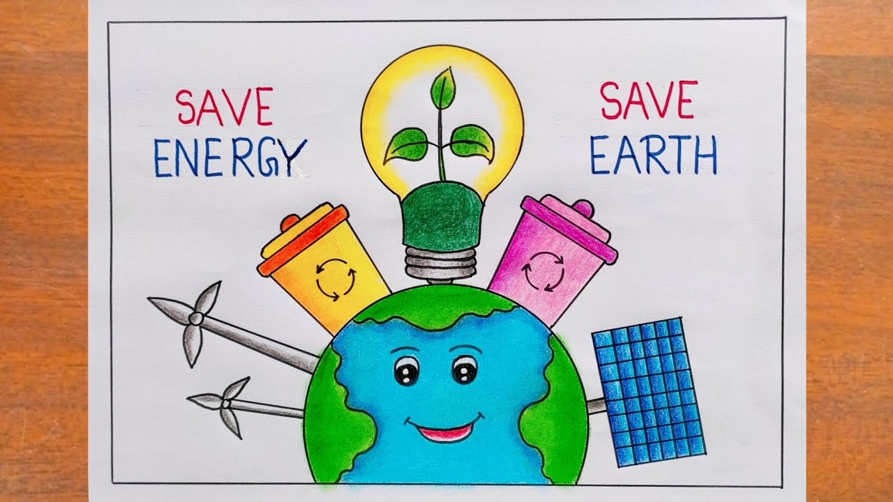 Save Energy Poster Drawing / Save Energy Save Earth Poster Drawing / Energy Conservation Day Drawing
