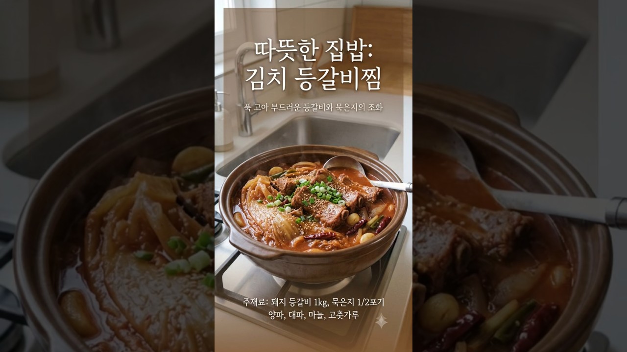 따뜻한 집밥: 김치 등갈비찜 레시피 숏폼 썸네일