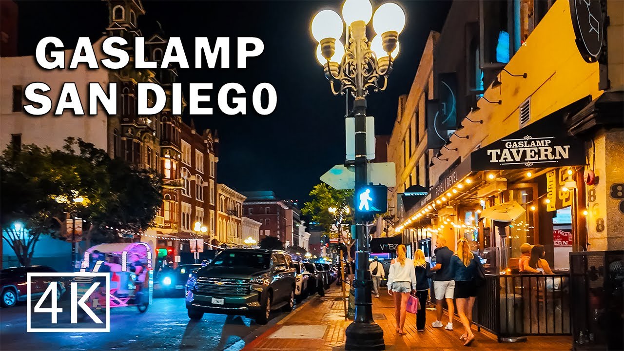 [4K]  Gaslamp Quarter - San Diego - California - Night Walking Tour with Captions