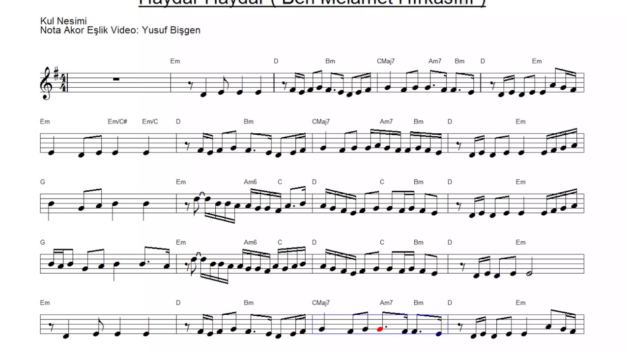 Nota Akor Eslik Haydar Haydar Ben Melamet Hirkasini Mi C Instruments Youtube