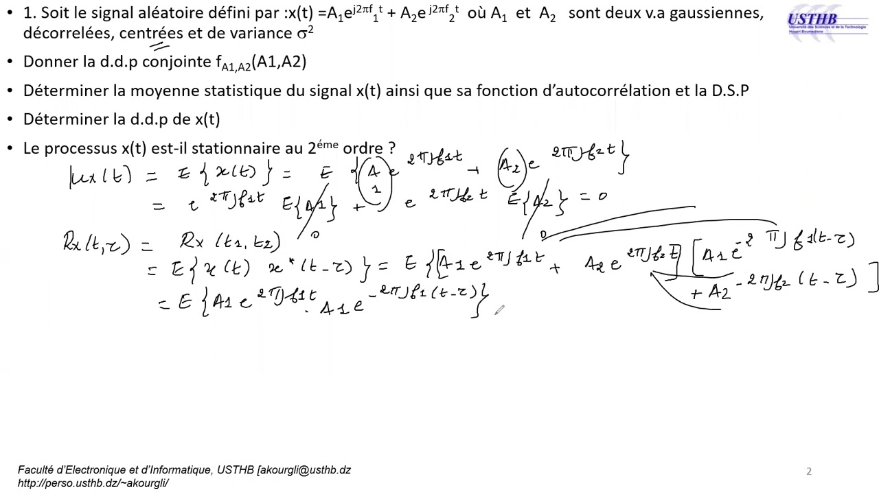 Exercices Processus Al atoires 1 Partie 1 Moments Statistiques Exercices Processus Al atoires 1 Partie 1 Moments Statistiques