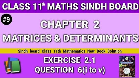 Class 11 maths sindh board New book Chapter 2 Exercise 2.1 Question 6(i to v) Matrices and