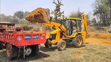 New Jcb 3DX Backhoe Loader Machine Loading Mud In Mahindra New Yuvo 415 Di Tractor|Jcb Tractor Video