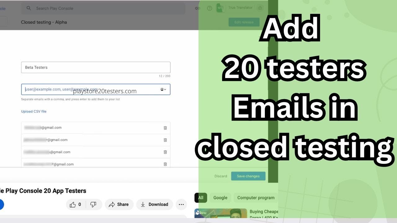 how to add 20 testers Emails in closed testing | Add emails in Play ...