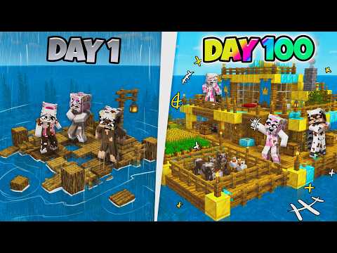 MOMON MOCHI & MILO SURVIVE 100 DAYS ON A MINECRAFT RAFT !?