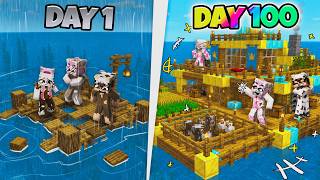 MOMON MOCHI & MILO SURVIVE 100 DAYS ON A MINECRAFT RAFT !?