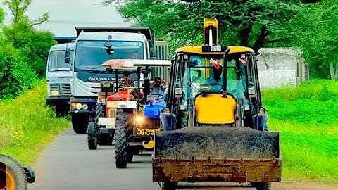 JCB 3dx loading mud in tractors sawraj jhondeer new holland Mahindra 275 Massey 241 and 1035 