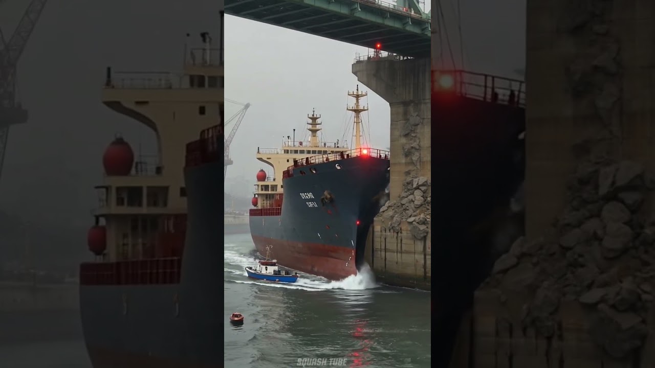 Massive Ship Slams Into Bridge Pillar, Shocking Onlookers 