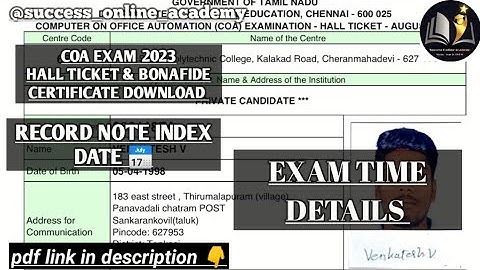 COA|EXAM|AUG 2023|HALL TICKET |RECORD NOTE SUBMIT DETAILS|LAST DATE AUG 4 @successonlineacademy