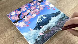 Painting 3D Cherry Blossoms above Mt.Fuji | Oddly-Satisfying | Acrylic Painting Techniques #44