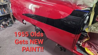1955 Oldsmobile gets new PAINT JOB!! AT HOME!!!