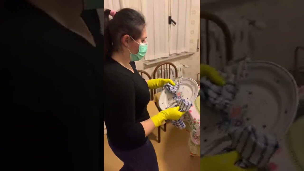 Washing the dishes in rubber gloves and rubber boots YouTube