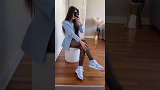 Y Teen In Black Hose And Sneakers