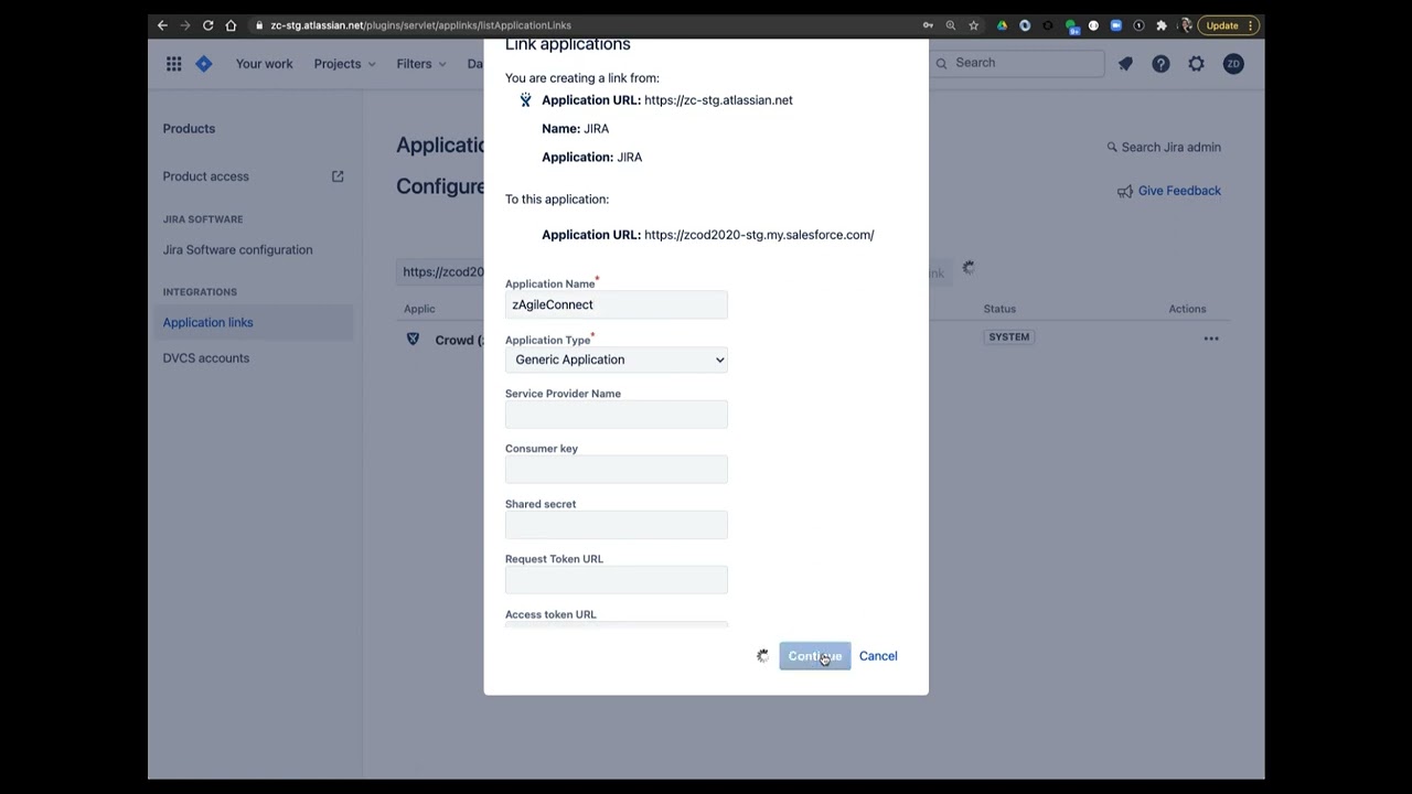 zAgileConnect - Adding Salesforce to JIRA Application Links