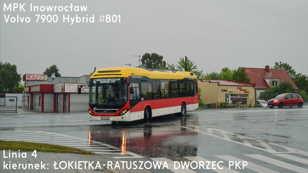 🚌Volvo 7900 Hybrid #801 🔑MPK Inowrocław 📟4➡ŁOKIETKA-RATUSZOWA DWORZEC PKP