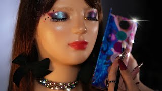 ASMR Duo Chrome Glam Makeup on Mannequin (closeup whisper)