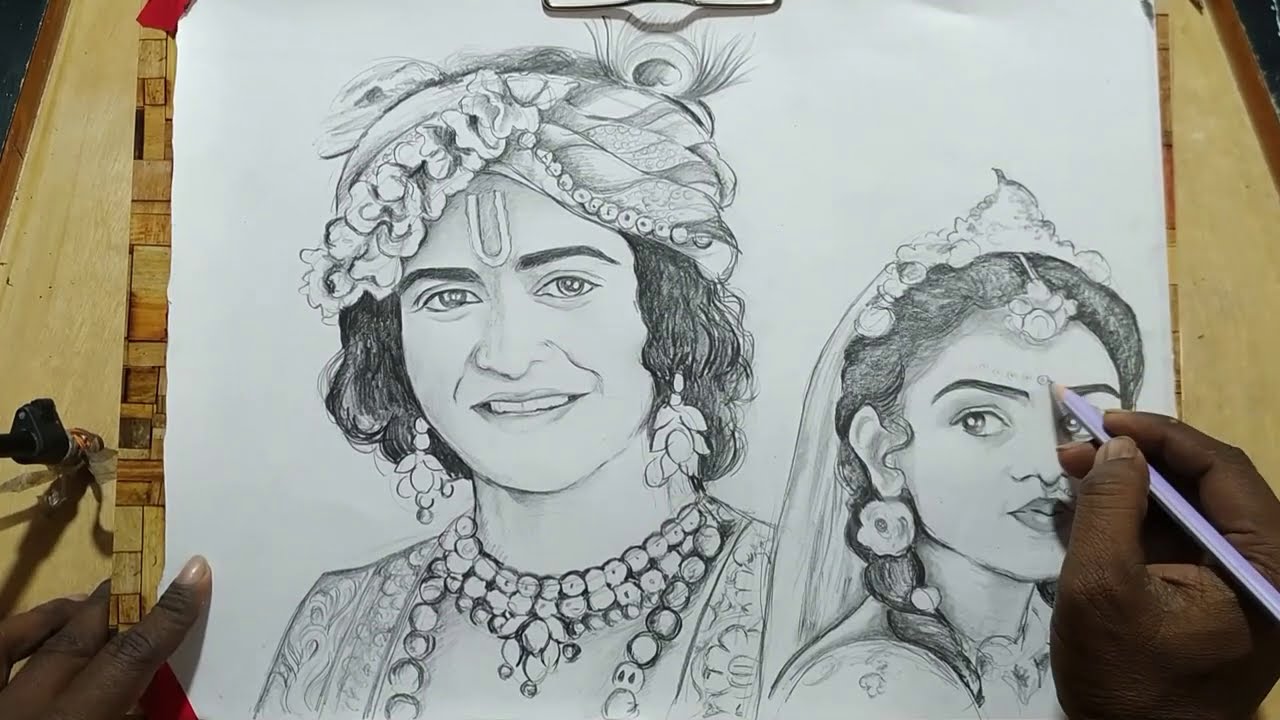 radha krishna drawing