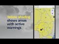Warnings on the map in the BOM Weather app