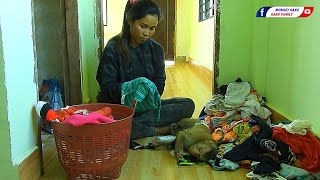 Obedient Monkey Kako Sleep On Floor Look Mom Prepare Clothes For Washing
