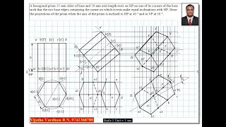 Example 12 on Projection of Solids Manual Drawing