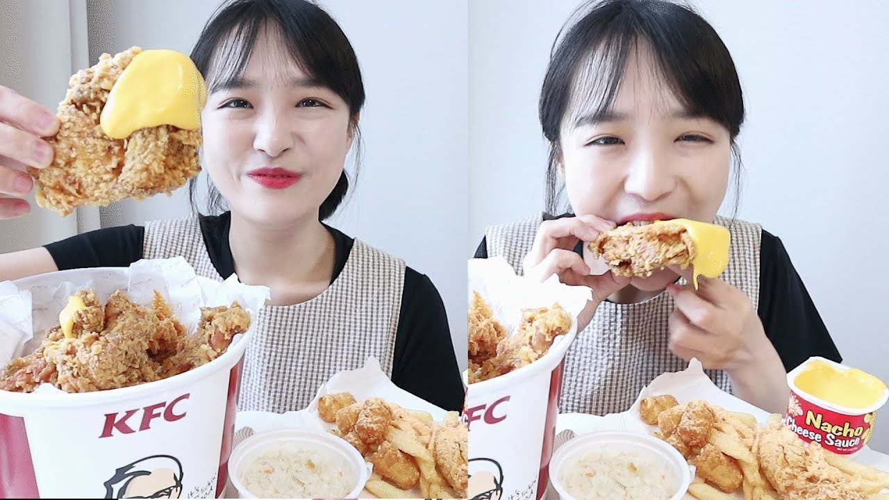 나쵸치즈와 함께 먹는 KFC치킨 먹방 _ 미국여행가고 싶은 사람 손 :D