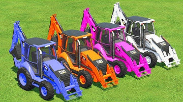 GRASS LOAD & TRANSPORTING OF COLORS! CAT BACKHOE LOADERS - Farming Simulator 22