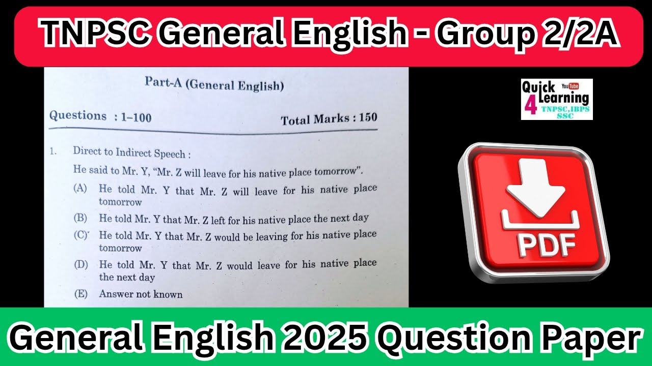 TNPSC General English 2025 Question Paper Group 2 2A | Group 4 2025 ...