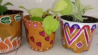 Plastic Pot Painting Ideas | Diy Pot Painting Ideas | How To Decorate Old Planters Into New |