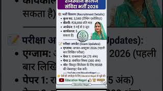 Rajasthan College Contract Recruitment 2026 | 3540 Teaching Associate Posts! #trending
