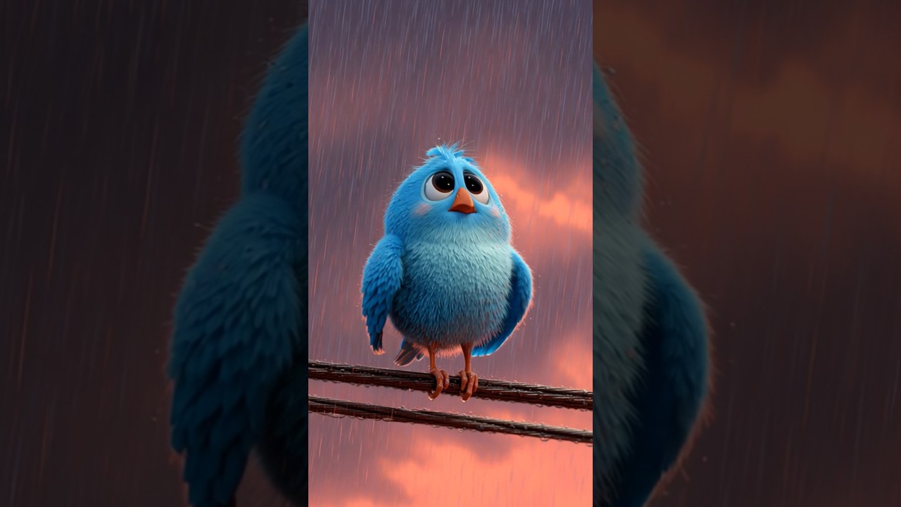 Lonely Blue Bird in the Rain 🌧️ | Sad Emotional Cartoon Scene | Heart-Touching Short Animation