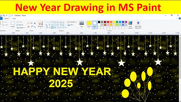 #sssci2022  How to Draw card happy new year 2025 painting in Microsoft Paint #mspaint