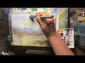 Cotman landscape palette and small Hake brush watercolor painting.