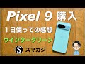 Google【Pixel9】感想レビュー。1日ほど使って。カメラ・写真。ベンチマークはPixel8と比較。発熱は？バッテリー持ち。Wintergreenが良い。純正ケース。ガラスフィルムはSpigen