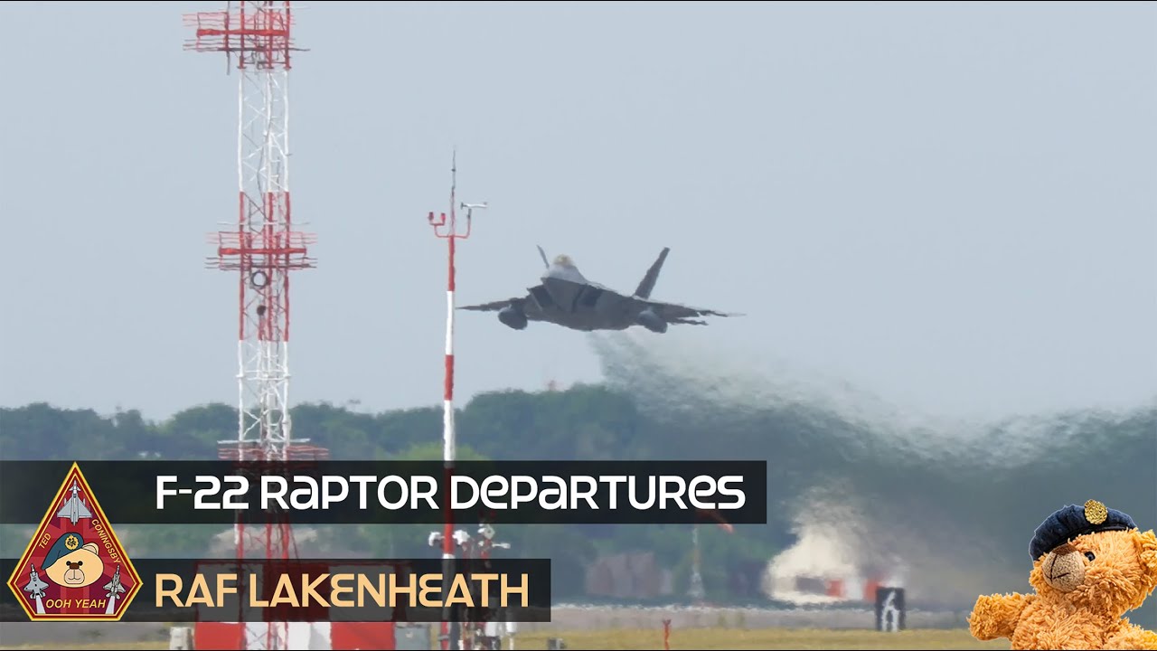 THE UNIQUE AMERICAN FIFTH GEN STEALTH F-22 RAPTOR DEPARTURES & RED ARROWS • RAF LAKENHEATH