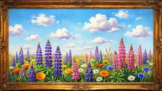 Sunny Wildflower Meadow & Fluffy Clouds • Calming Silent Background | TV ART GALLERY screenshot 3