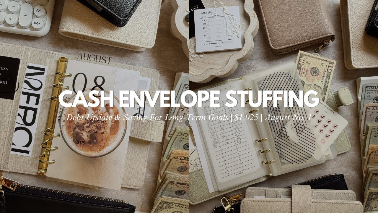 CASH ENVELOPE STUFFING | debt update and saving for long term goals 💰🤍💲 | $1,025 | August No. 1