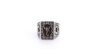 Mens Zodiac Scorpion Signet Ring Solid Black 14K Gold Plate 925 Silver