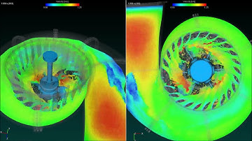 Simulation of water filling and driving a Kaplan Turbine created in Particleworks with SurfGen