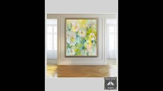 Art Print,Colorful Wall Soft Abstract Large Painting, Gift Large Textured Floral Kids, Teal, Yell...