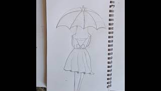 Back side girl with umbrella drawing //#art #drawing #girl #umbrella 